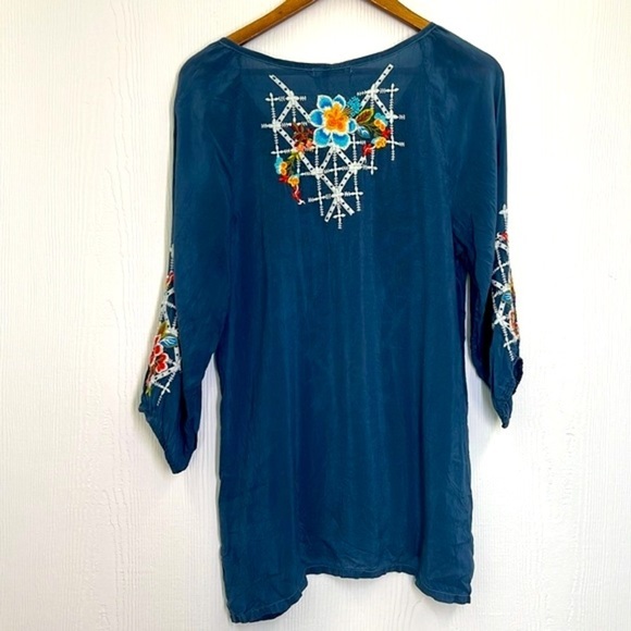 Johnny Was - Blue Embroidered Floral Boho Pullover Long Sleeve Blouse Size Sm - Picture 12 of 14